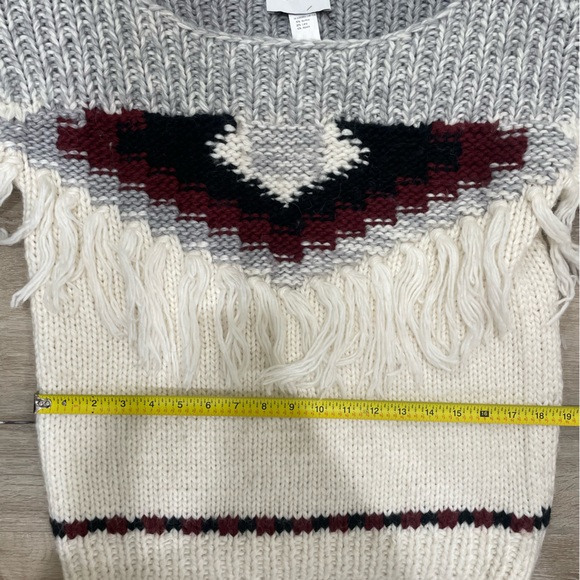 Current/Elliott Women's Rosemary Wool Alpaca Fringe Sweater Grey Cream - Picture 13 of 13